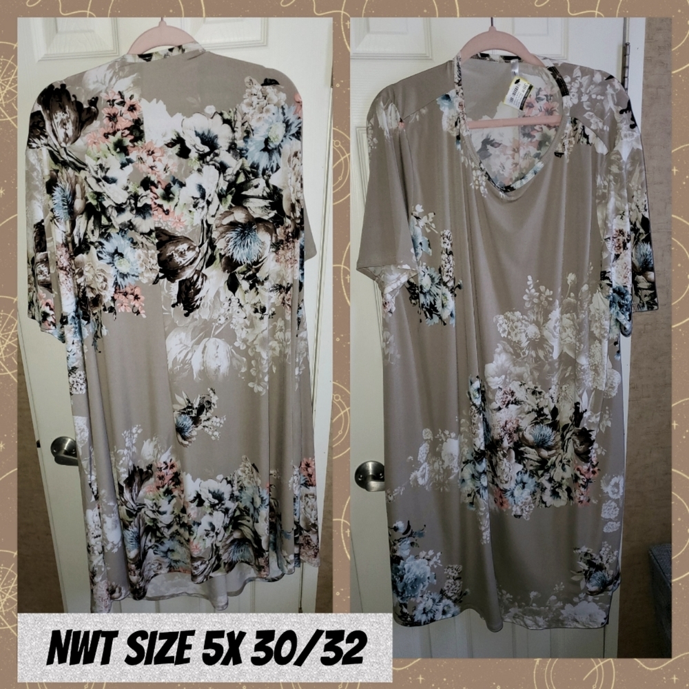 NWT DRESS TAUPE FLORAL 5X 30/32